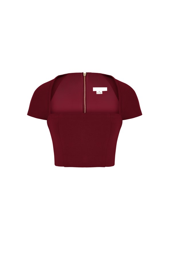 Nessa Padded Cap Sleeves Cropped Top in Wine Red