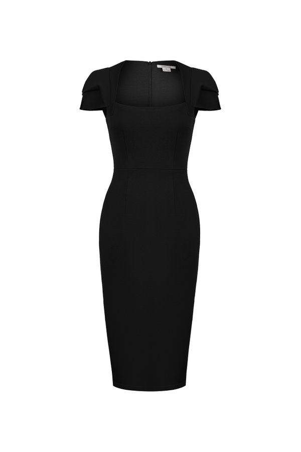 Phoebe Cap Sleeves Pencil Dress In Classic Black