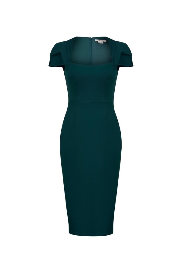 Phoebe Cap Sleeves Pencil Dress In Forest Green
