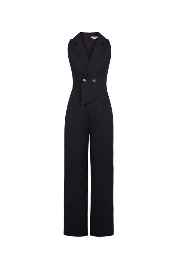 Solene Asymmetrical Tailored Jumpsuit In Classic Black