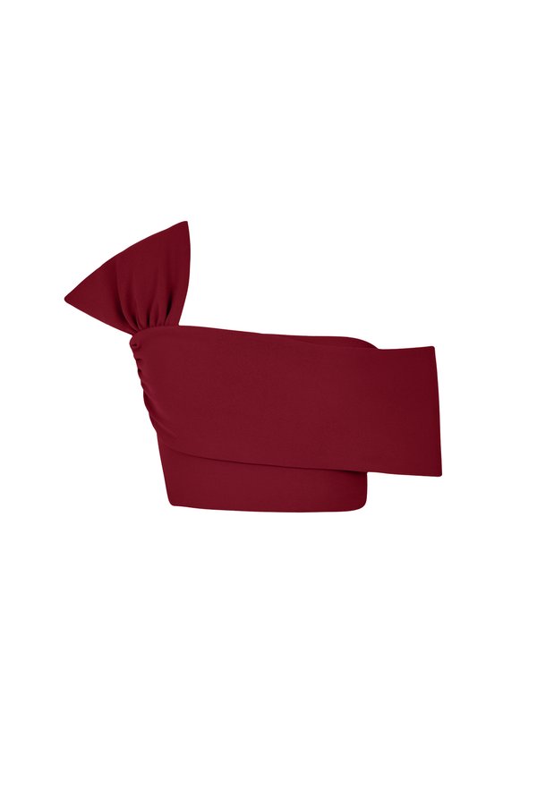 Tiana Padded Asymmetrical Cropped Top in Wine Red