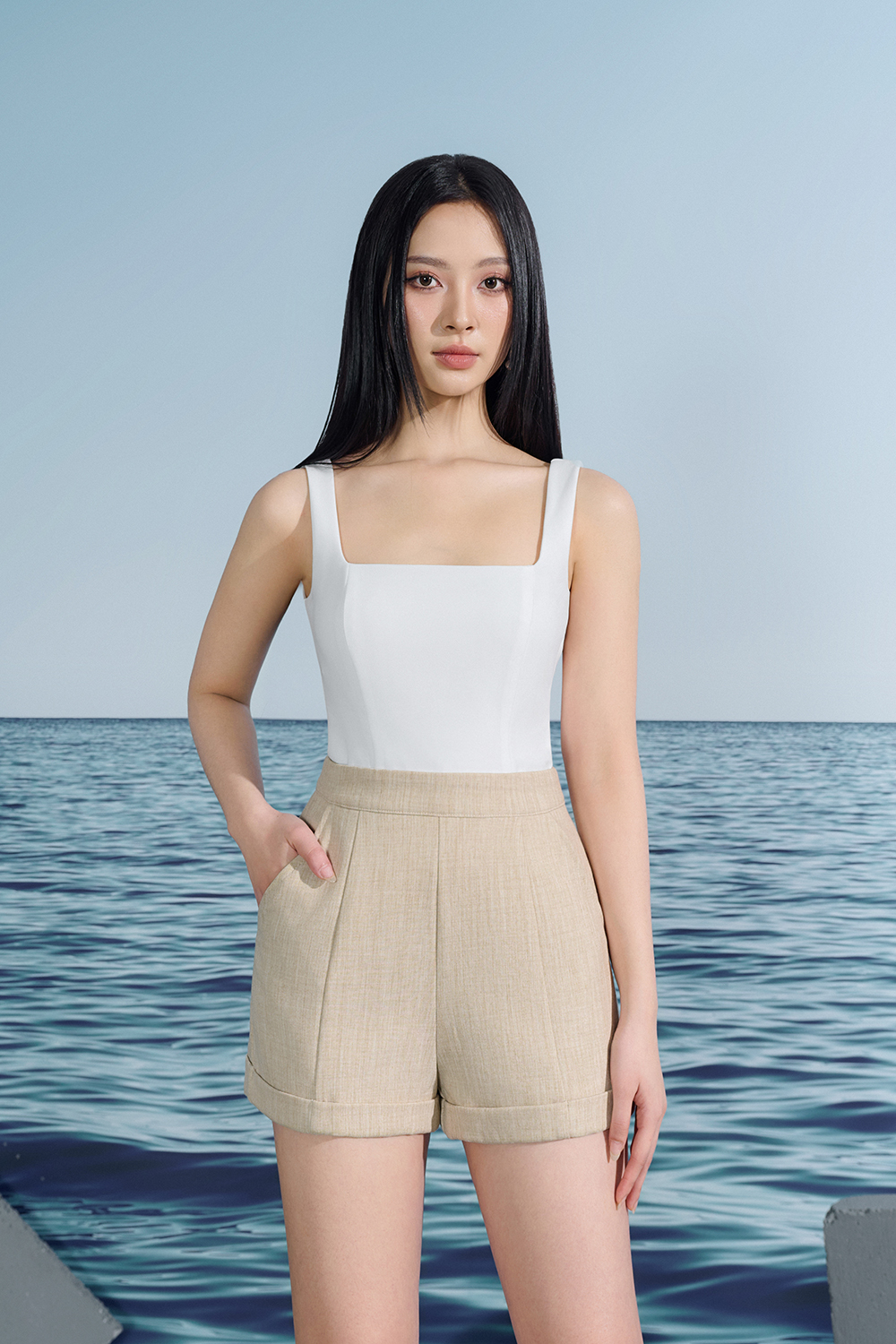 Cream tailored shorts new arrivals