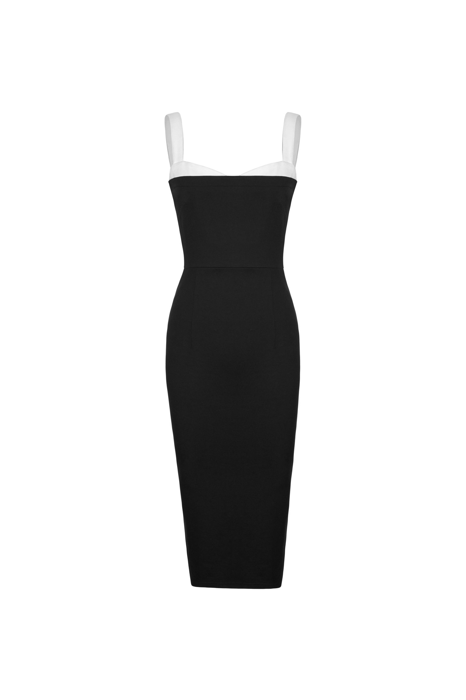Daniella Contrast Sweetheart Ponte Dress in Classic Black/ Iconic White