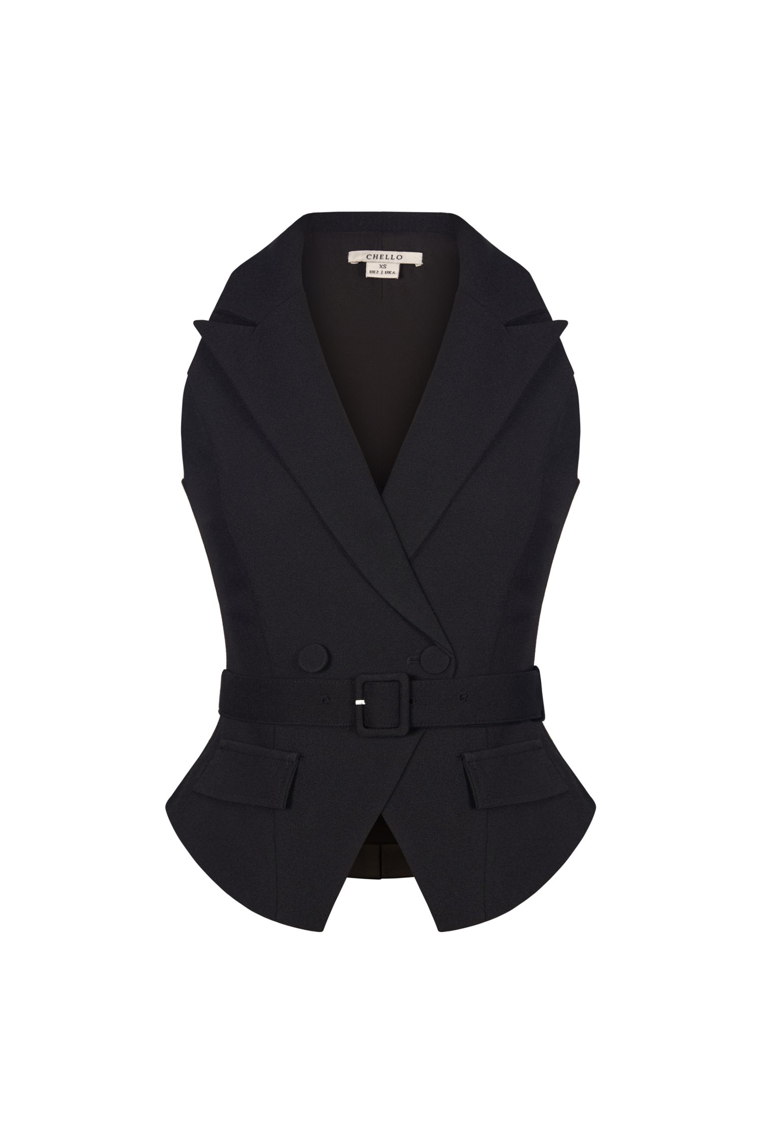 Edith Belted Tailored Vest Top In Classic Black