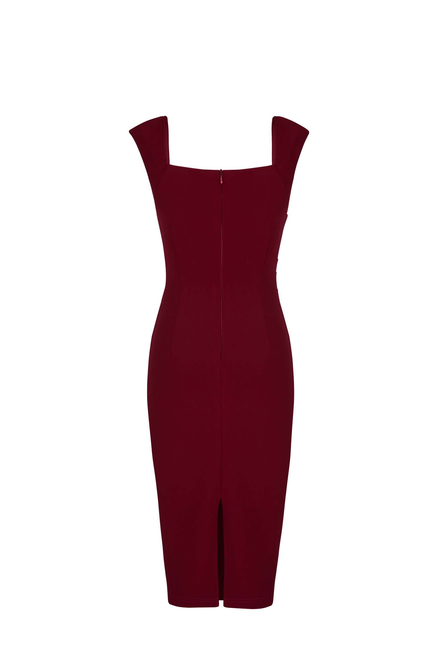 Eliana Padded Sweetheart Cap Sleeves Pencil Dress in Wine Red
