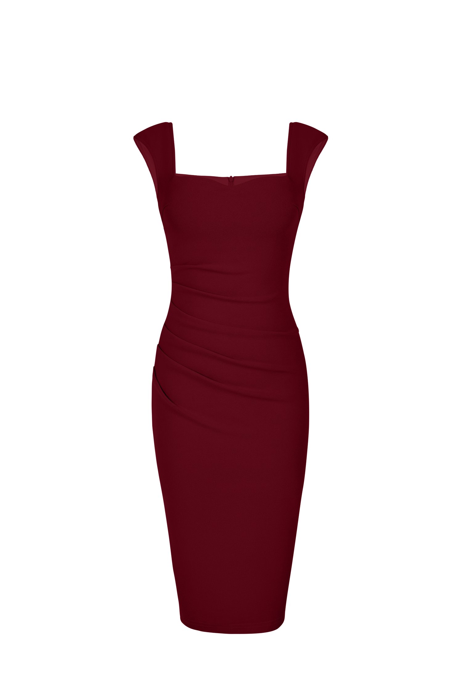 Eliana Padded Sweetheart Cap Sleeves Pencil Dress in Wine Red