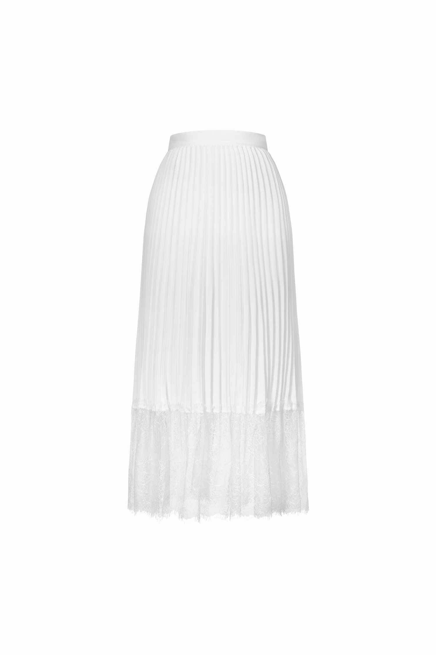 Elora Pleated Lace Panel Midi Skirt In Iconic White