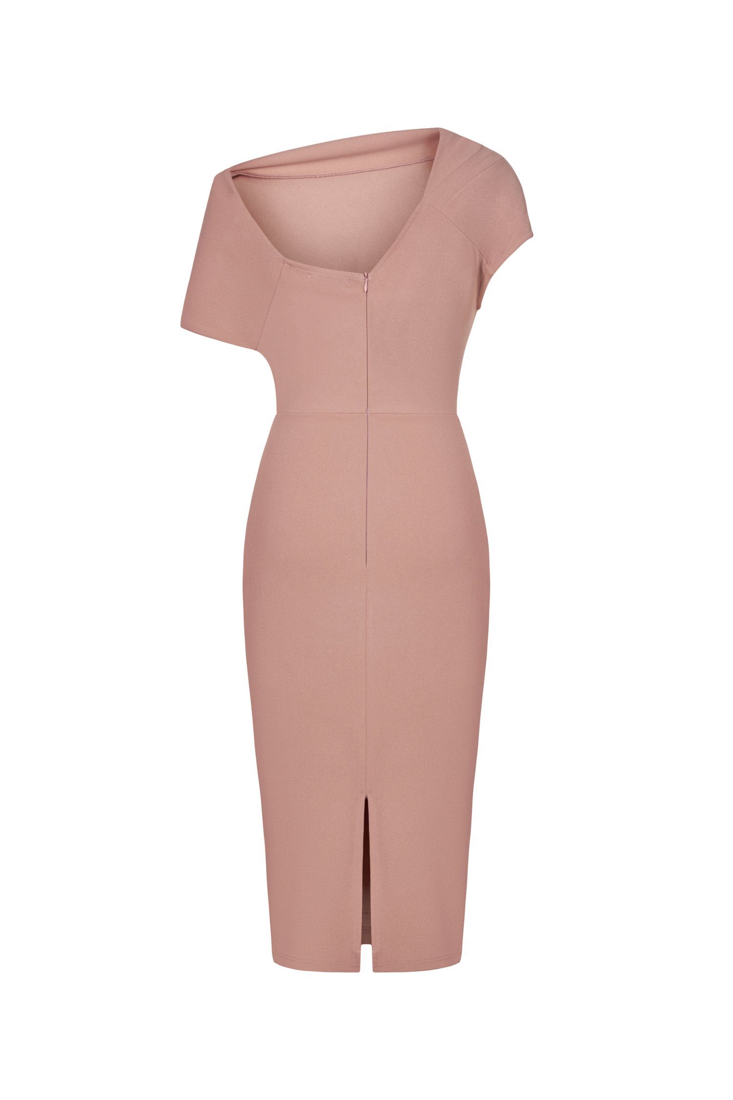 Galene Asymmetrical Draped Midi Dress in Nude Pink