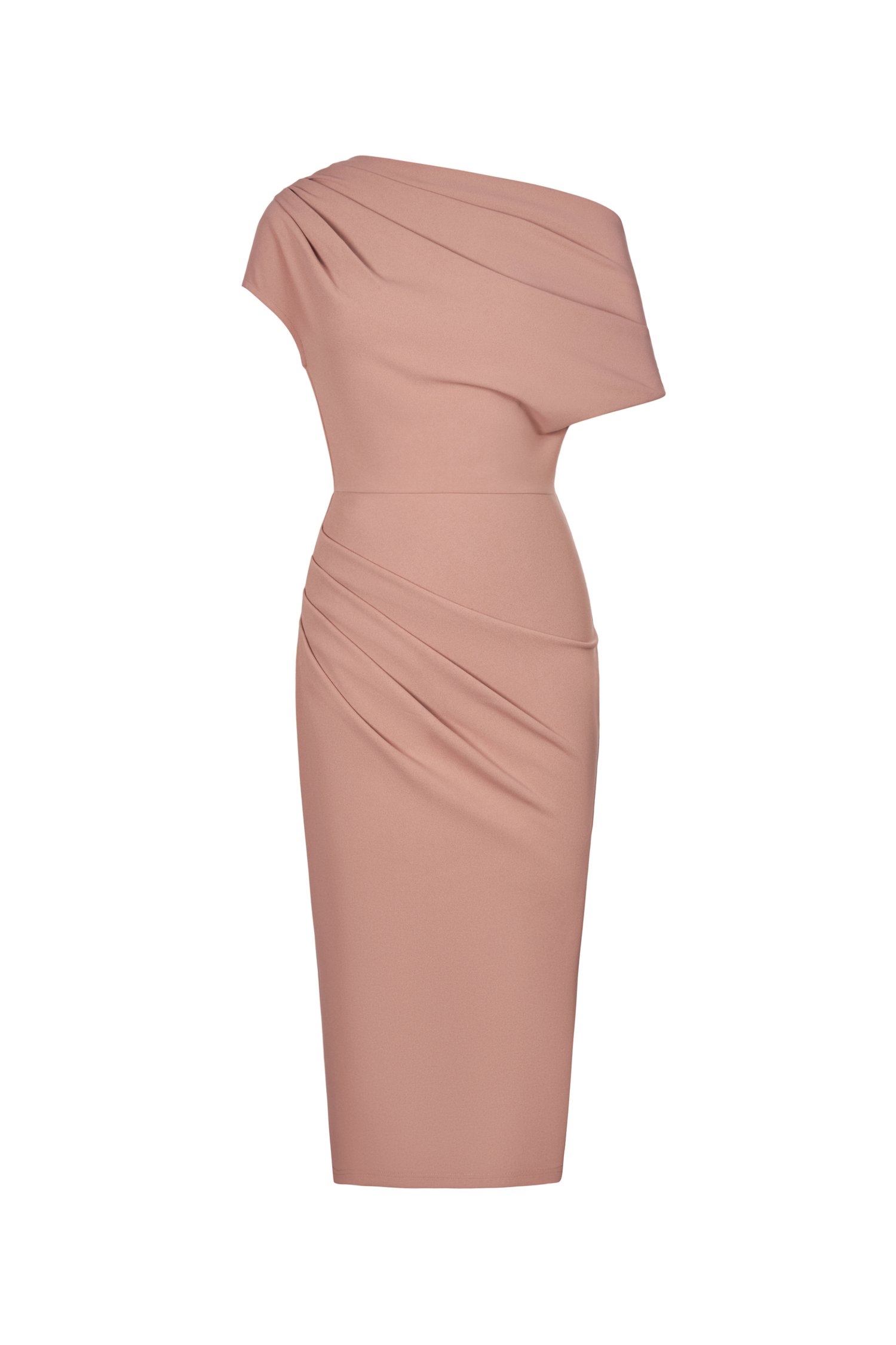 Galene Asymmetrical Draped Midi Dress in Nude Pink