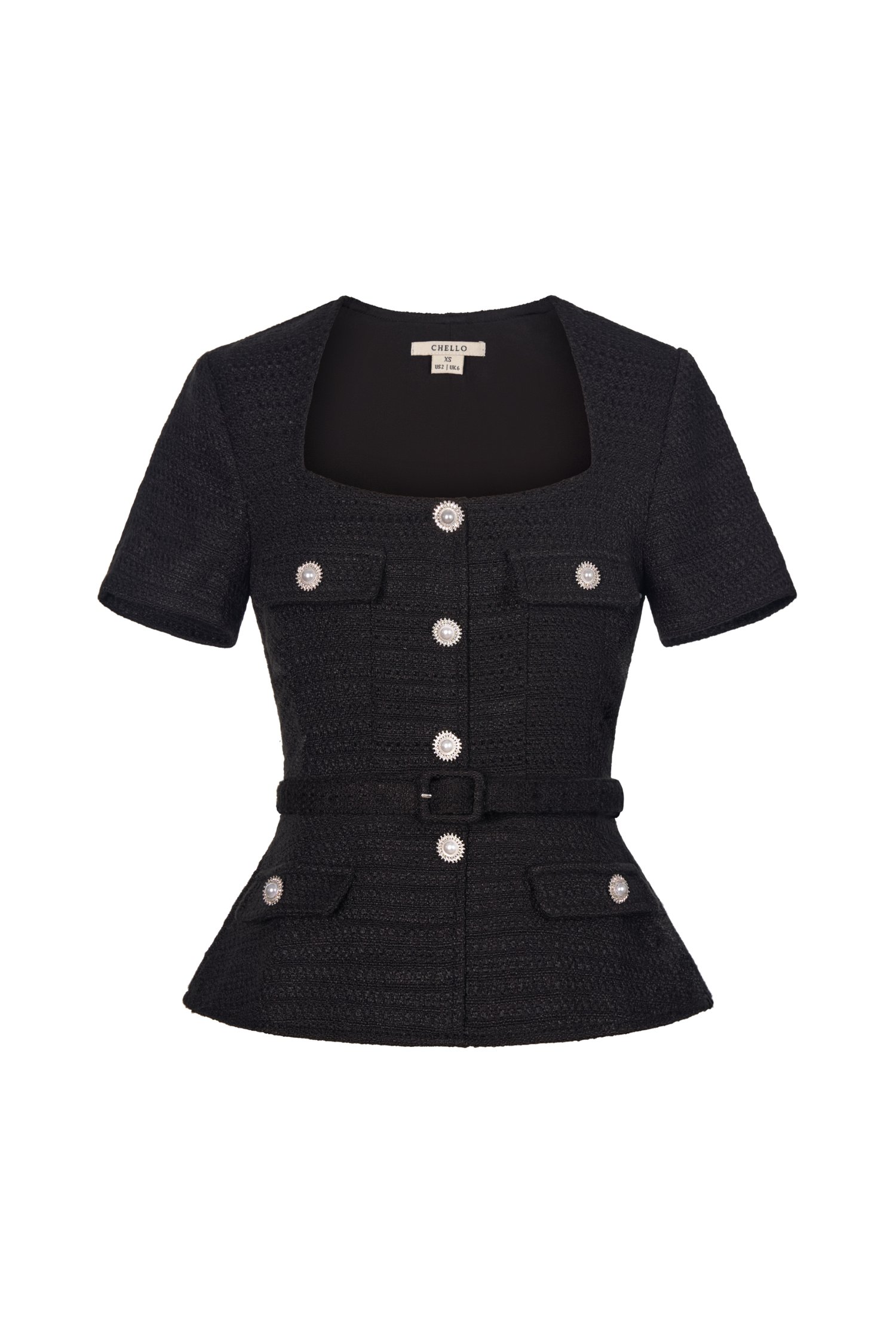 Valeria Peplum Tweed Top In Classic Black