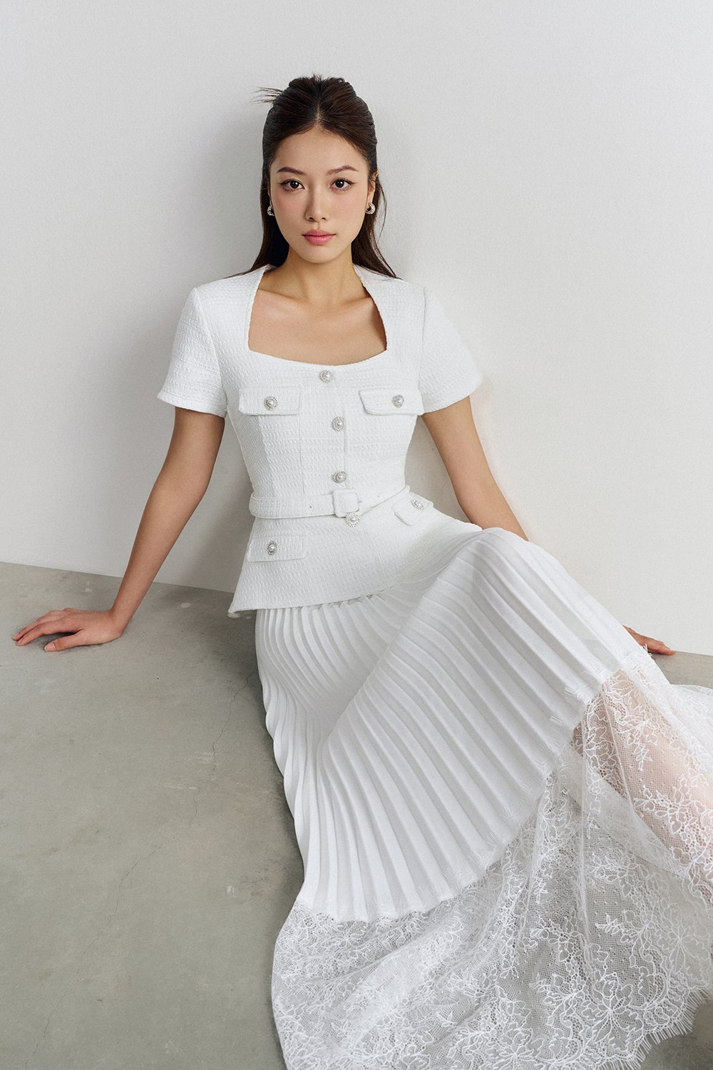 Valeria Peplum Tweed Top In Iconic White