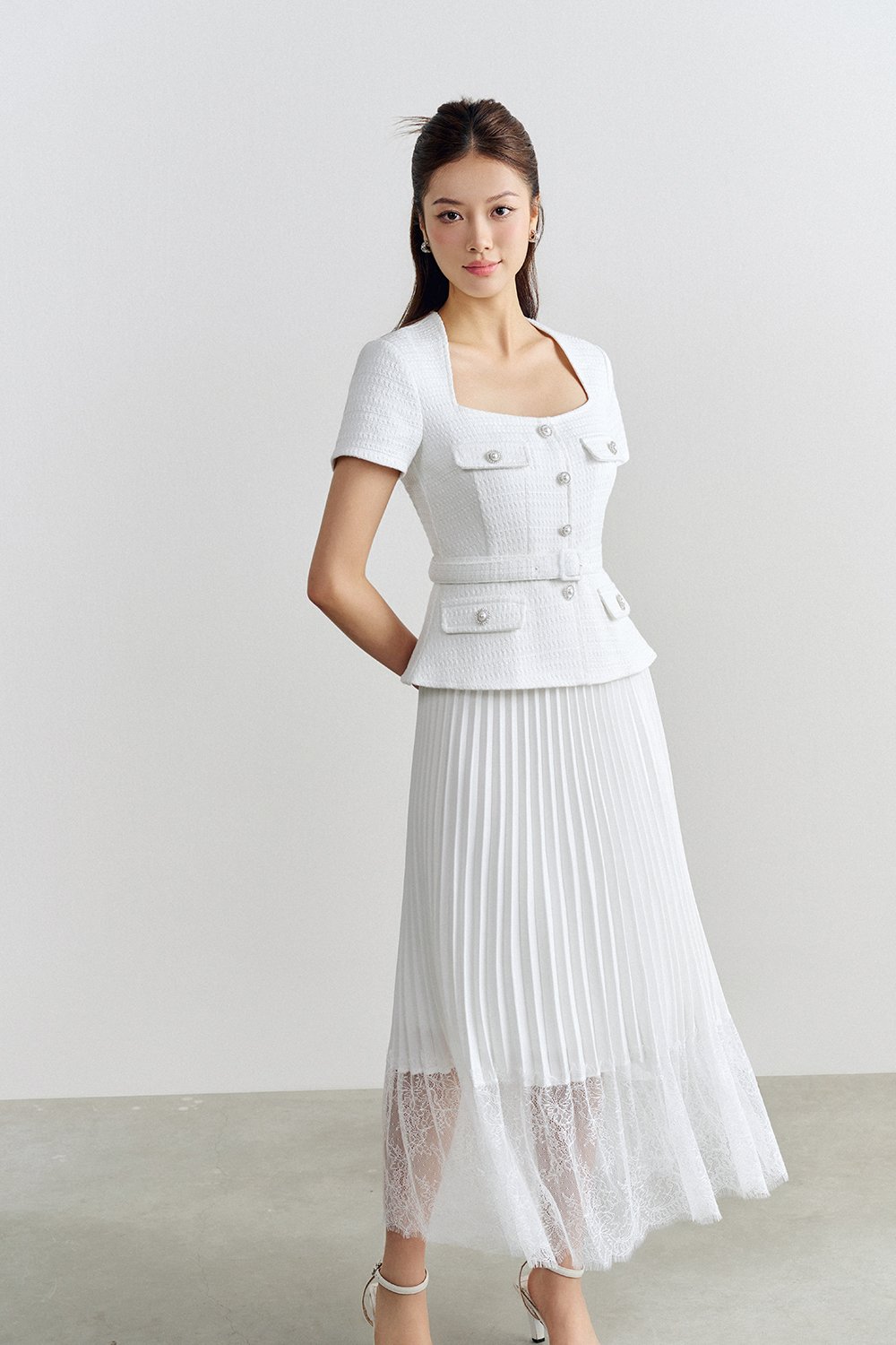 Valeria Peplum Tweed Top In Iconic White