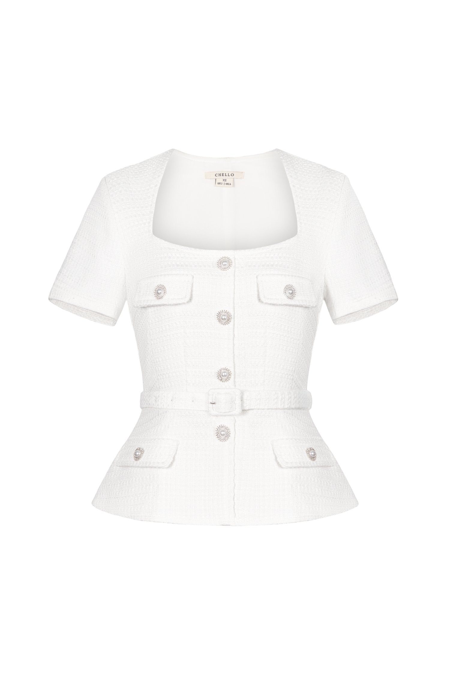 Valeria Peplum Tweed Top In Iconic White