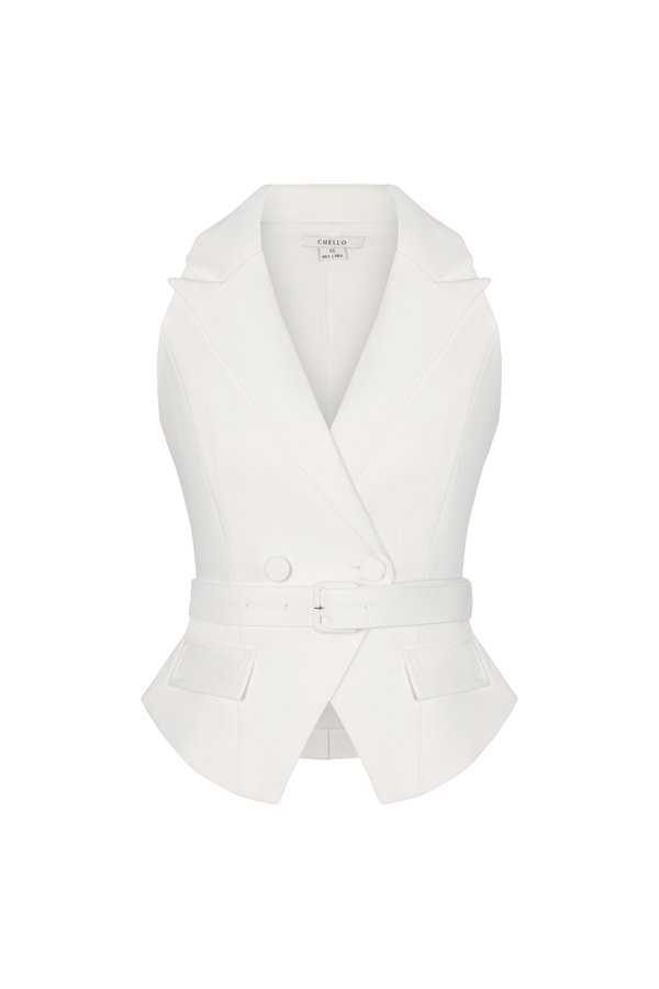 Edith Belted Tailored Vest Top In Iconic White