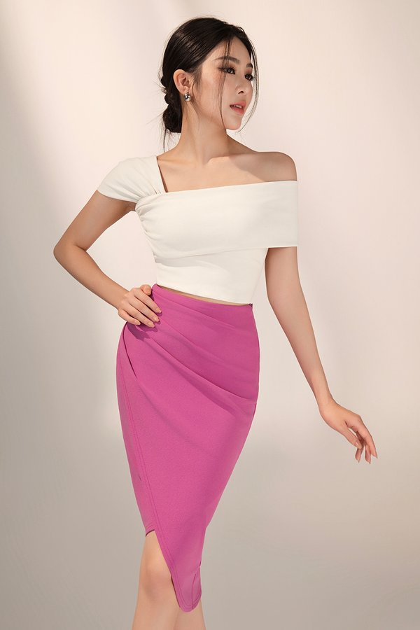 Tiana Padded Asymmetrical Cropped Top in Ivory