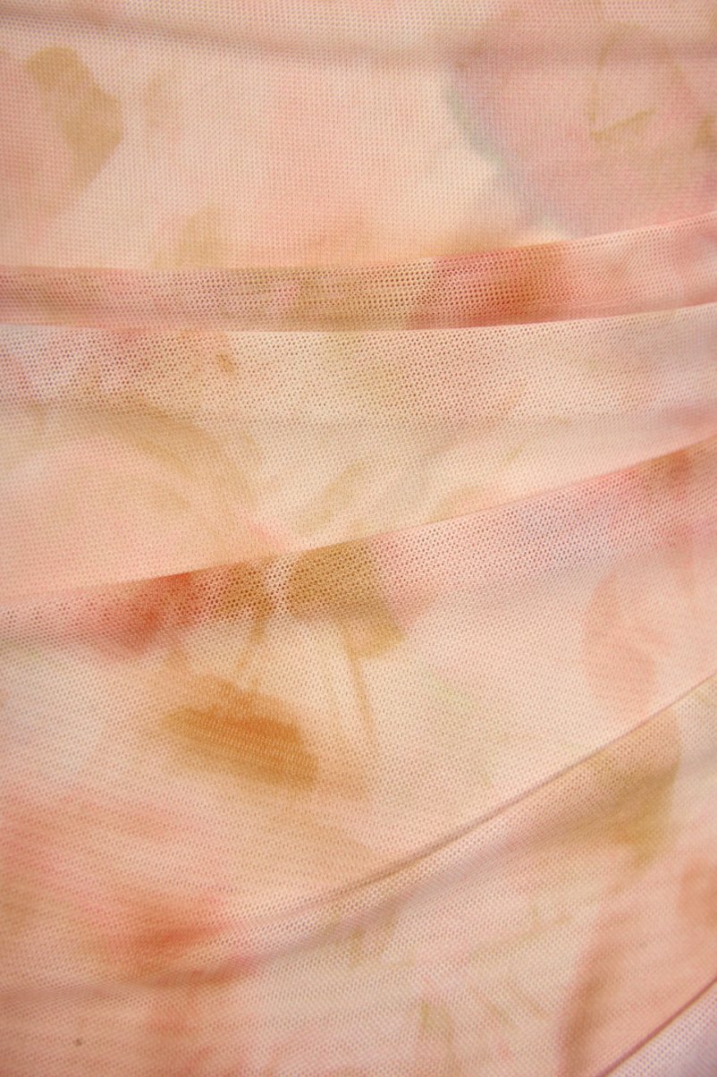 Yvette Watercolor Floral Ruched Mesh Midi Dress in Apricot Dream