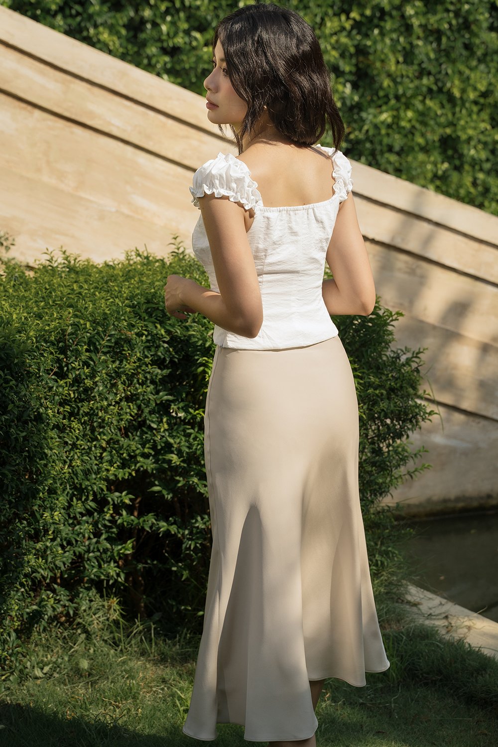 Beau Mermaid Midi Skirt in French Cream