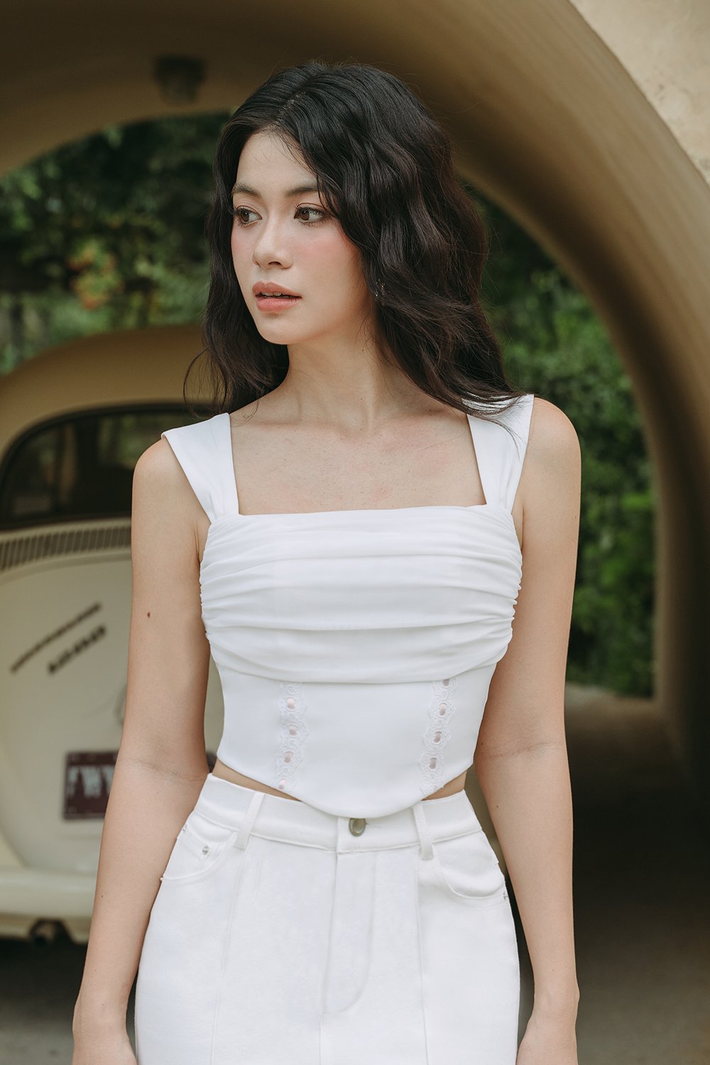 Chantal Romantic Ribbon Top in Iconic White