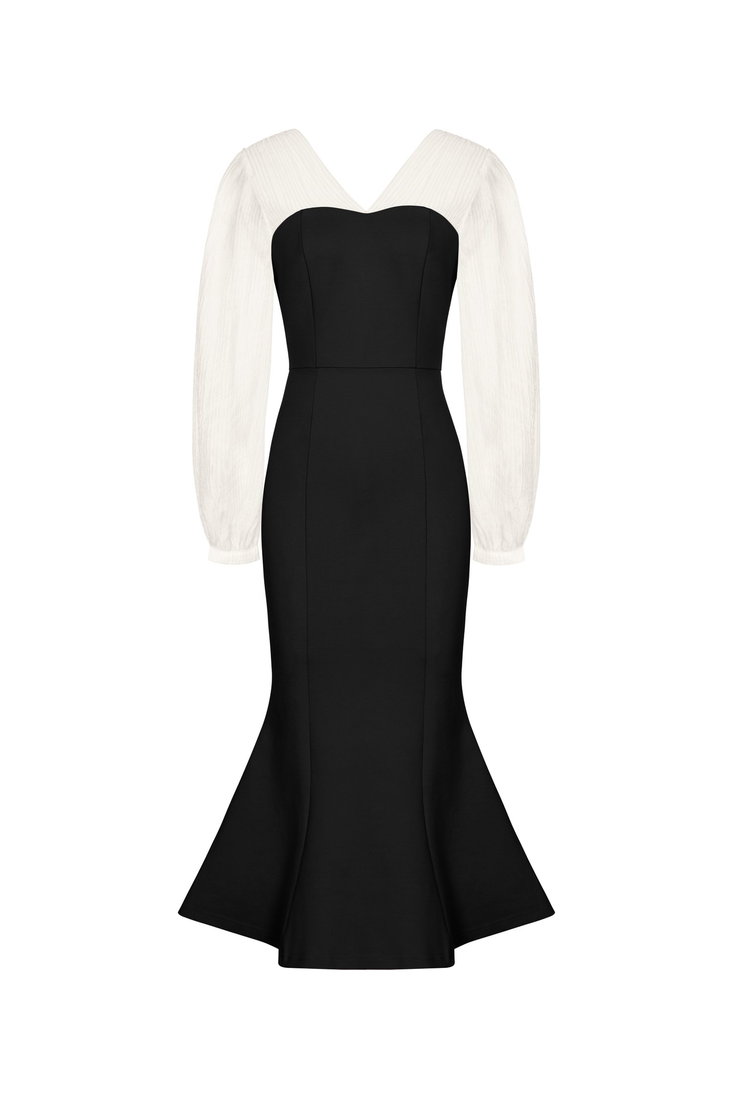 Diana Textured Sleeves Mermaid Ponte Dress in Classic Black