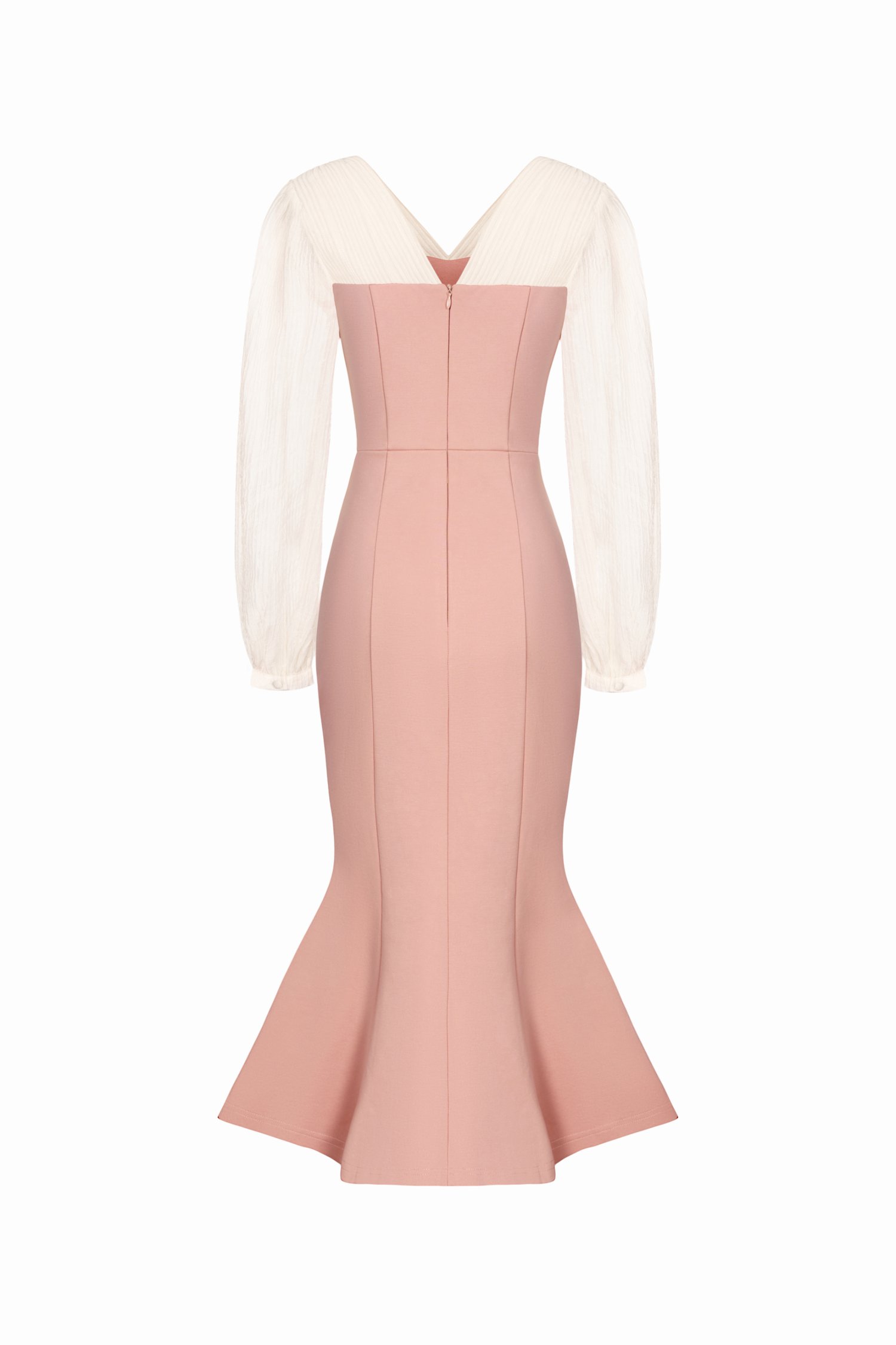 Diana Textured Sleeves Mermaid Ponte Dress in Rose Pink