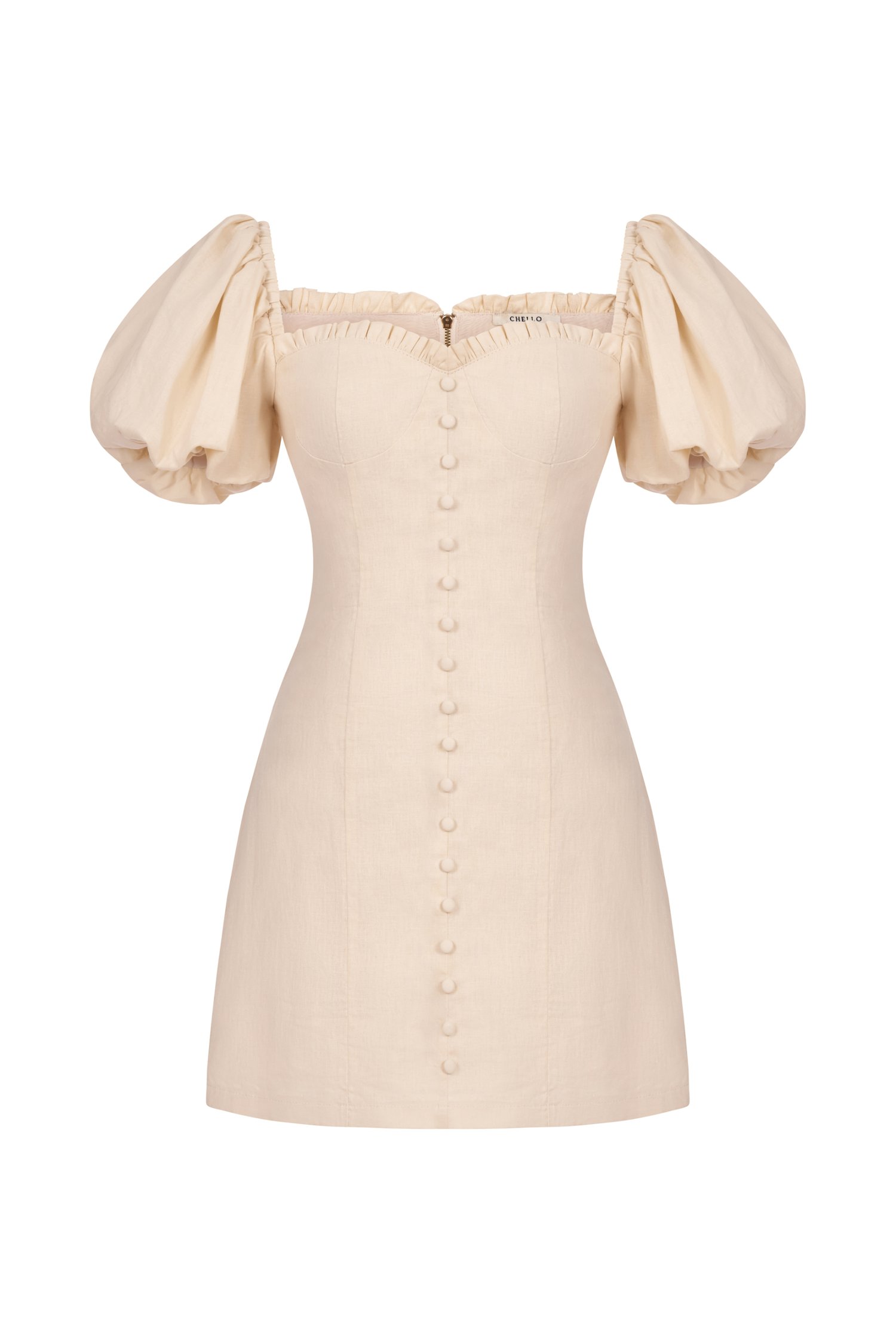 El&eacute;a 2-Way Puff Sleeves Mini Dress in French Cream