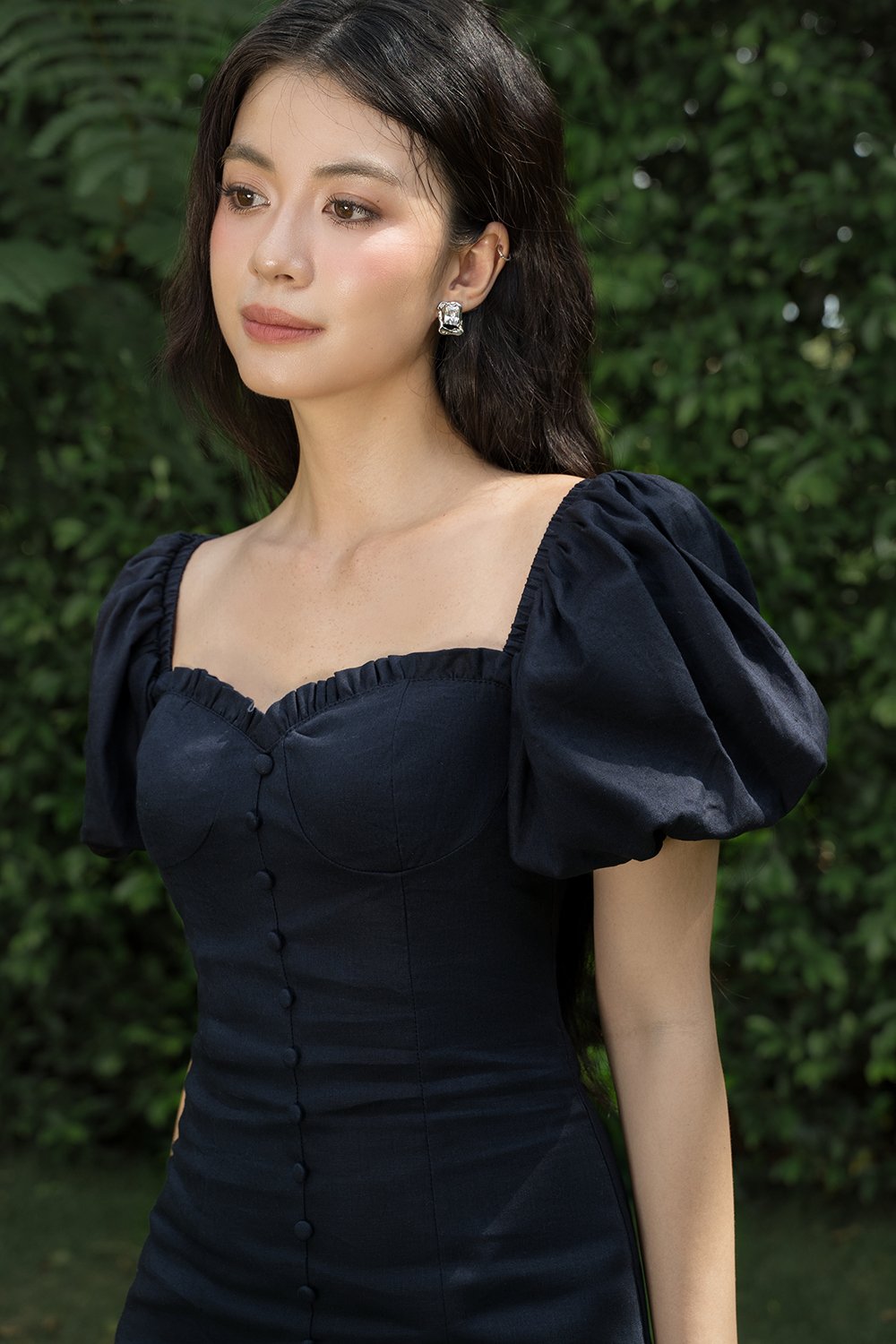 El&eacute;a 2-Way Puff Sleeves Mini Dress in Prussian Blue