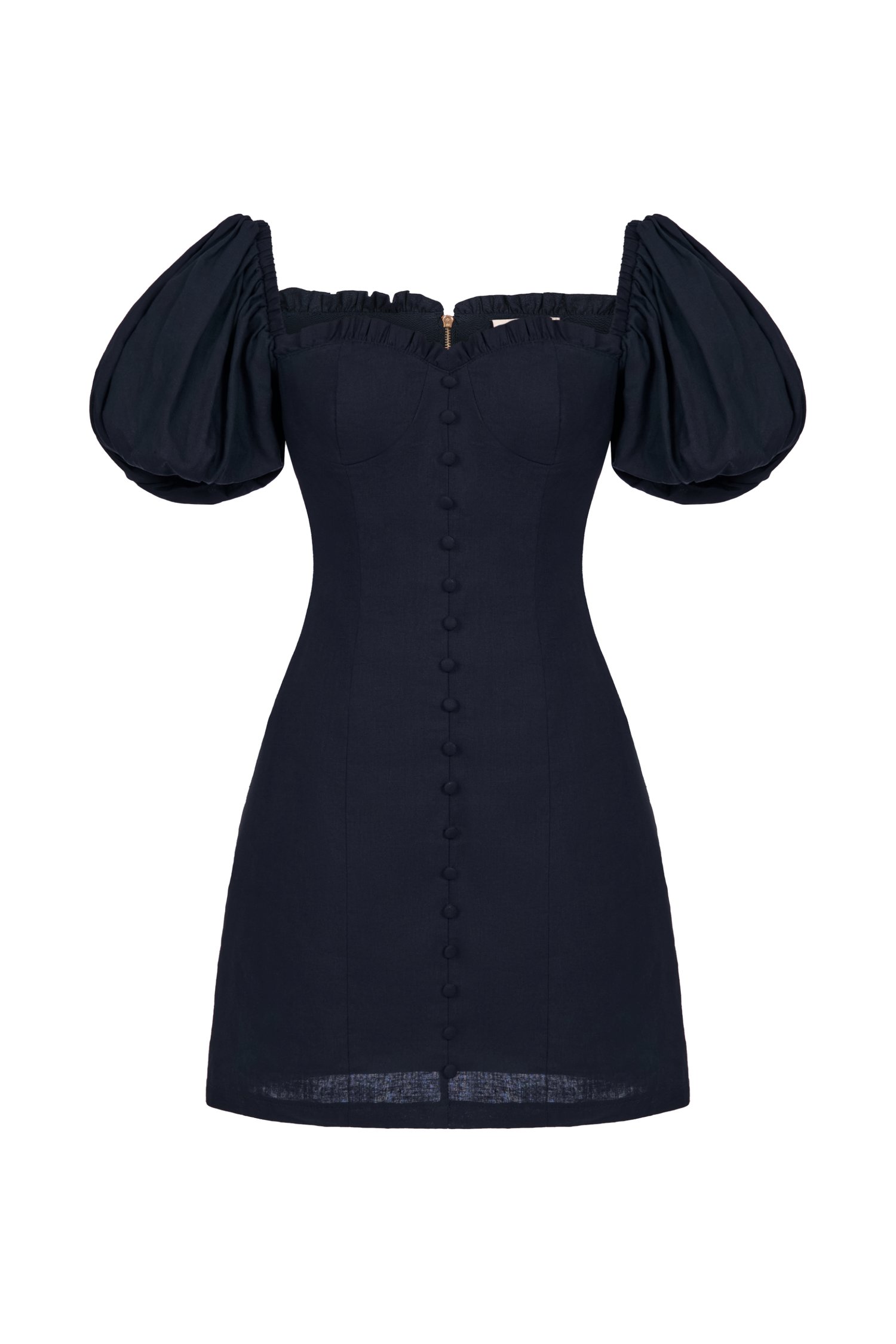 El&eacute;a 2-Way Puff Sleeves Mini Dress in Prussian Blue