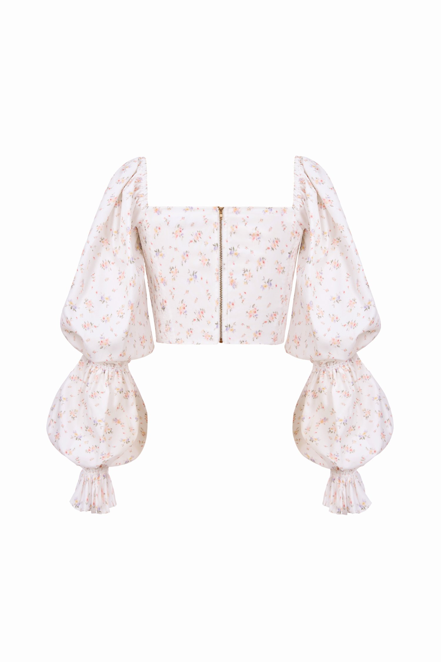 Fleurie Long Puff Sleeves Top in Dainty Florals in Fleurs de Vanille
