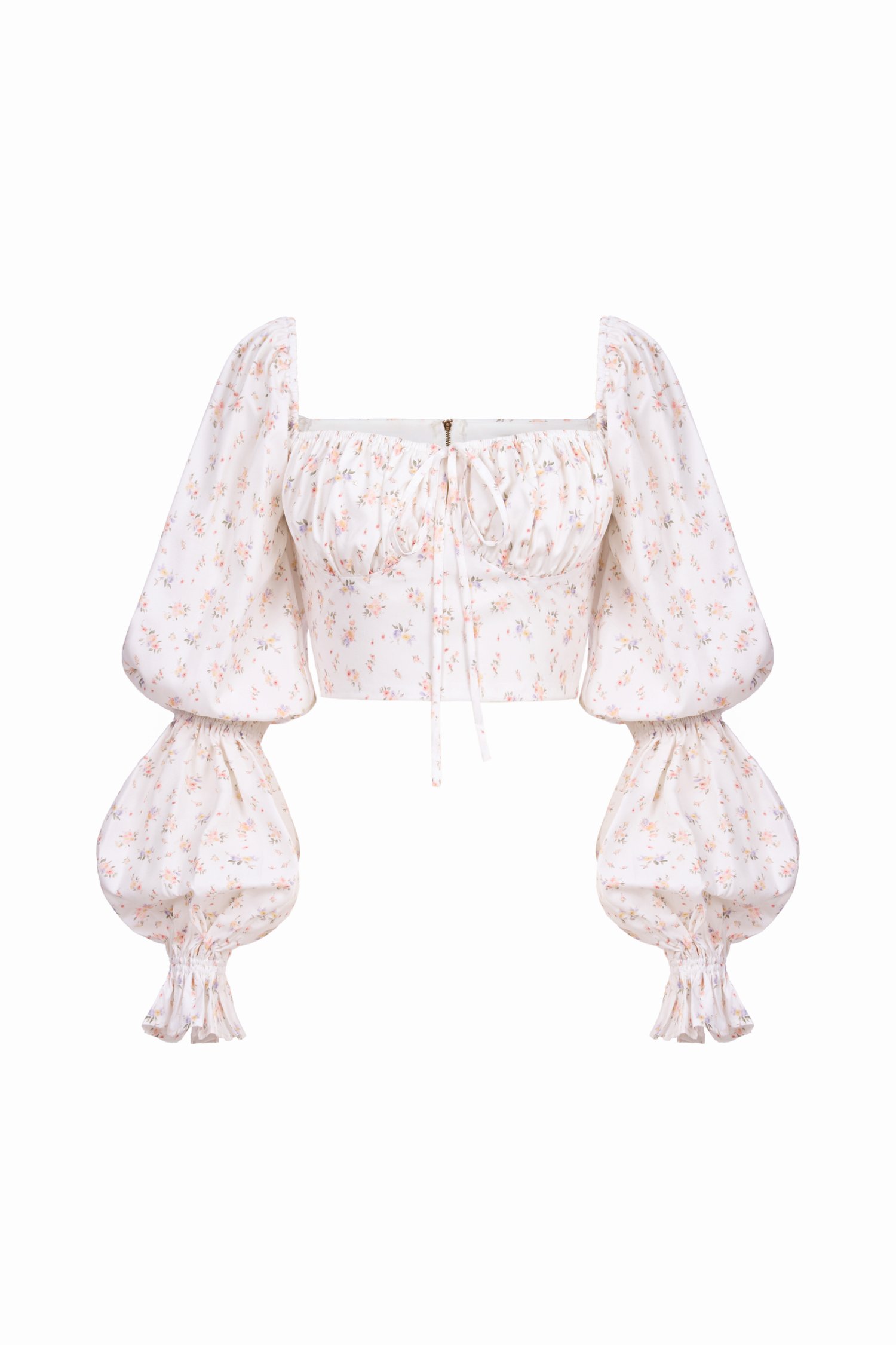 Fleurie Long Puff Sleeves Top in Dainty Florals in Fleurs de Vanille