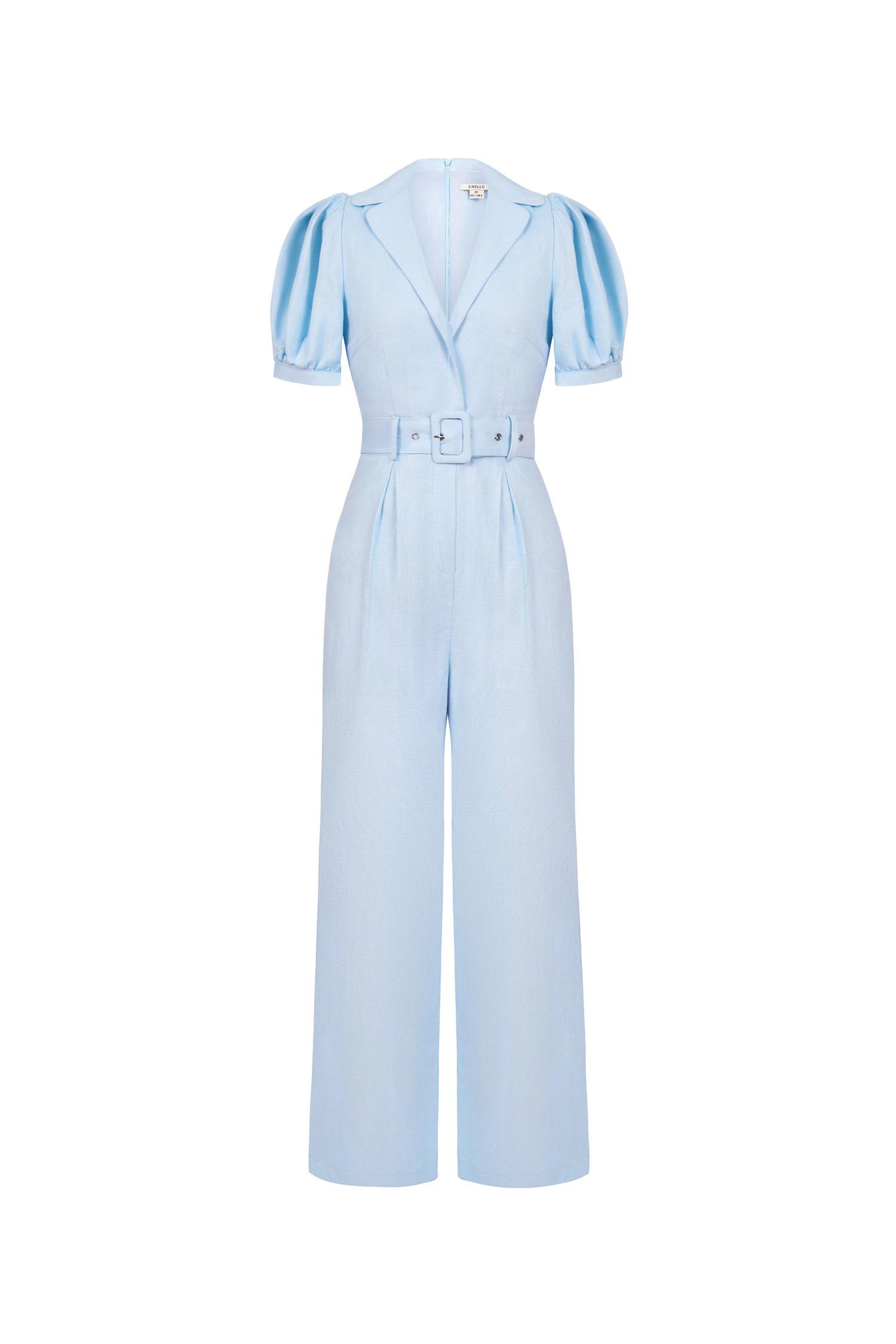 Journee Belted Puff Sleeves Jumpsuit in Sky Blue