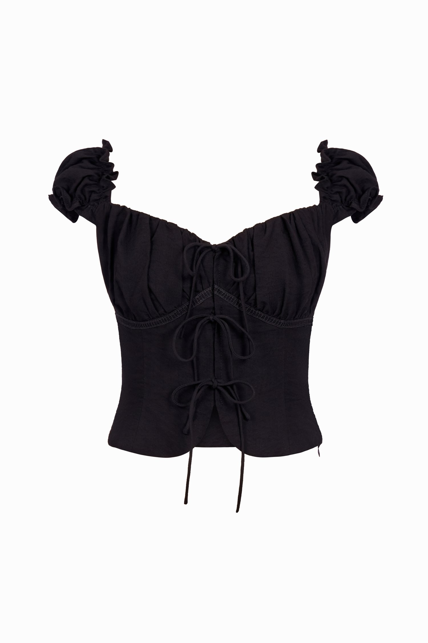 Rochelle Cap Sleeves Ruched Bust Top in Classic Black