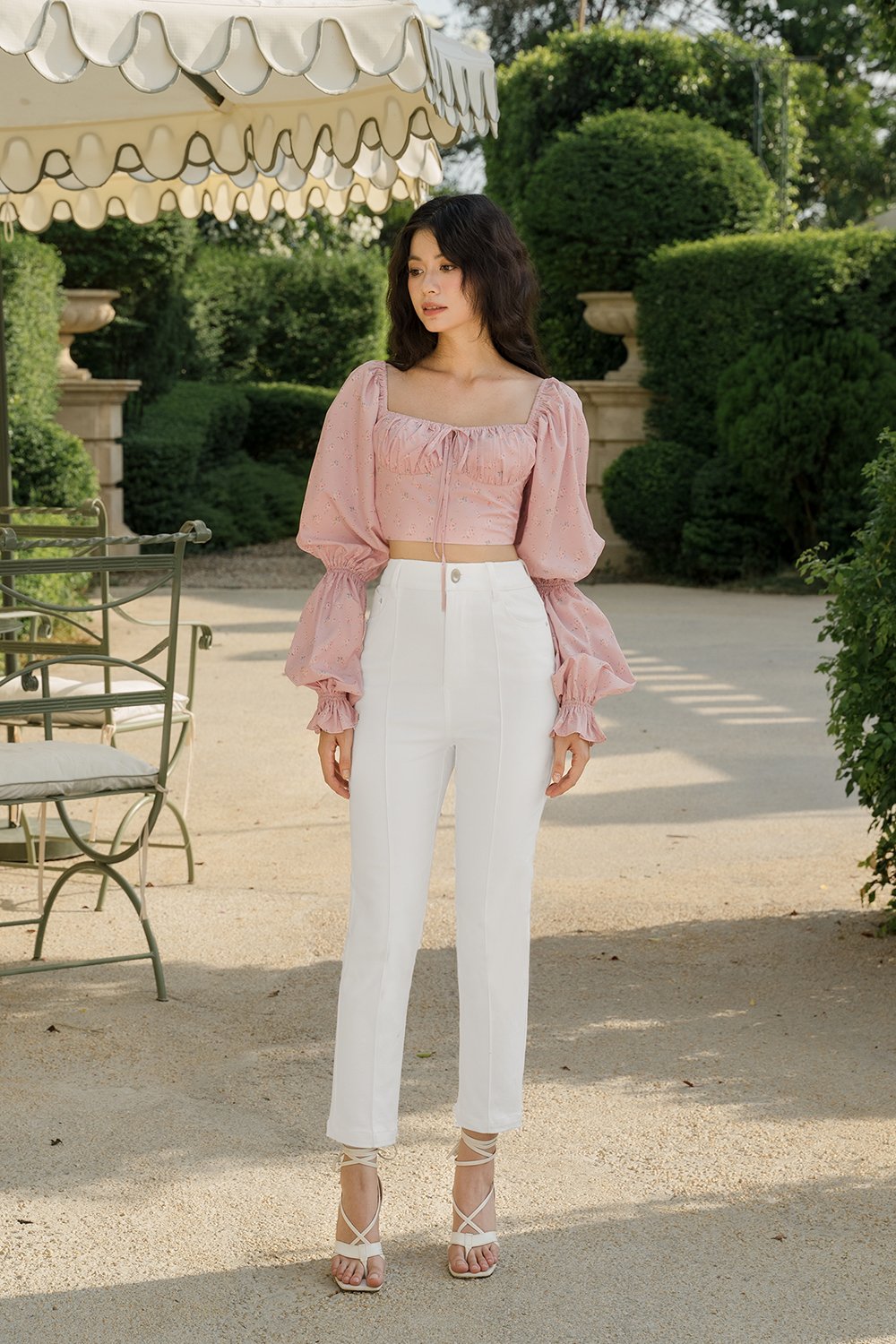 Fleurie Long Puff Sleeves Top in Dainty Florals in Ros&eacute;e Florale