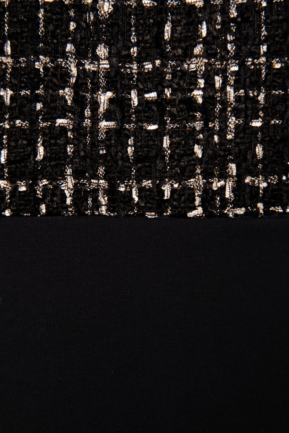 Ynez Tweed Bustier Dress with Ribbon Straps in Black Gold Tweed