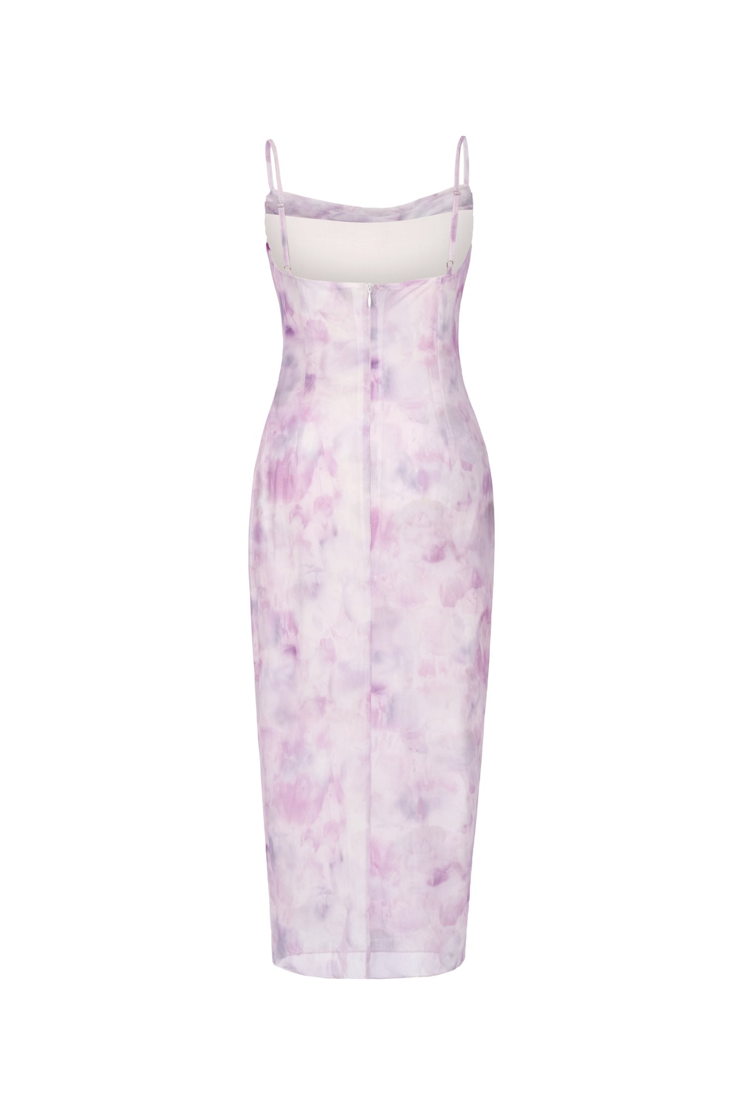 Yvette Watercolor Floral Ruched Mesh Midi Dress in Violet Whisper