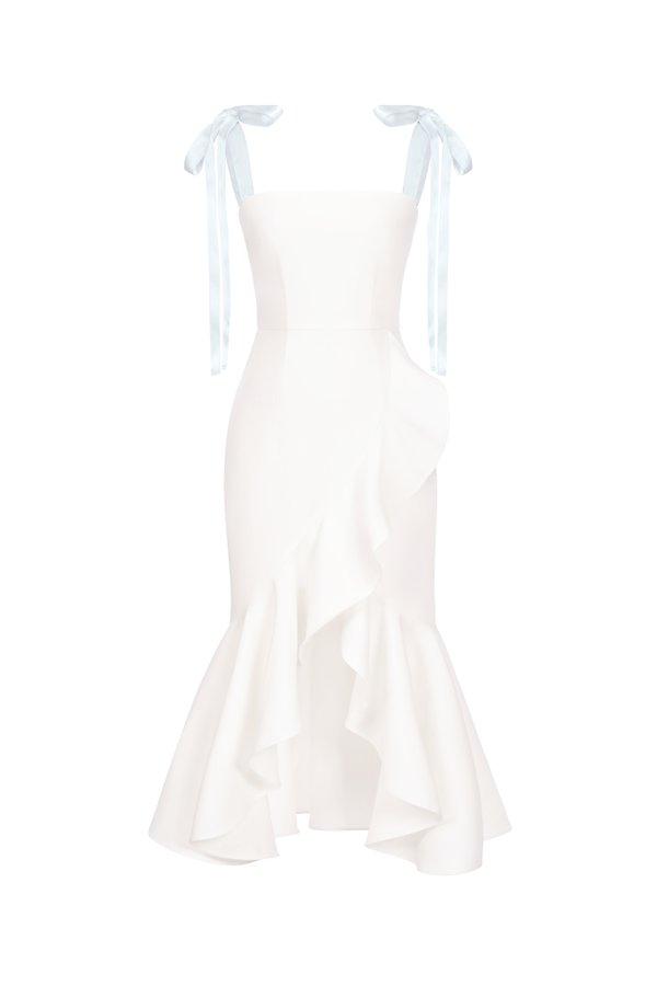 Everlee Movement Midi Mermaid Dress with Satin Ribbon Straps in Iconic White