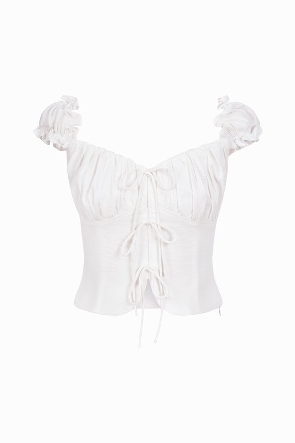 Rochelle Cap Sleeves Ruched Bust Top in Iconic White