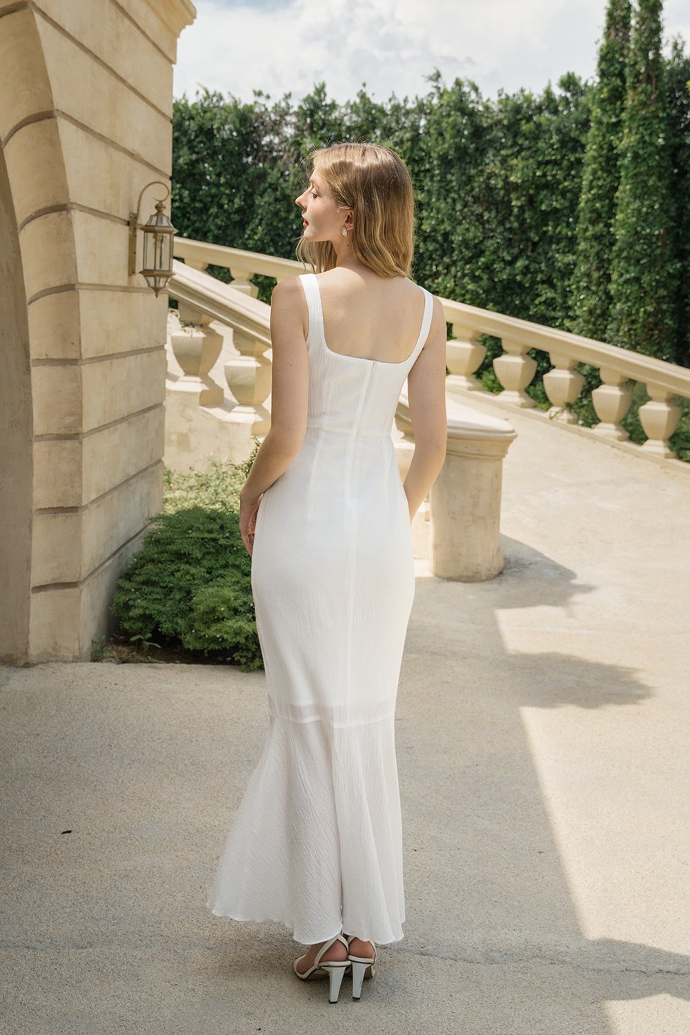 Anais Pintuck Mermaid Maxi Dress in Iconic White