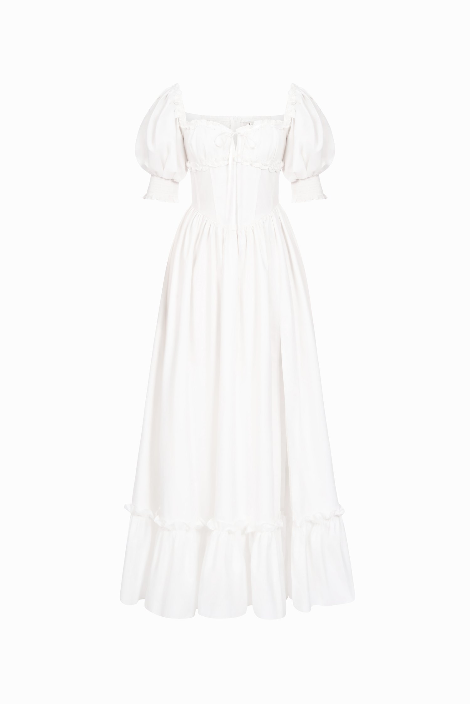 Ang&eacute;lique Sweetheart Ruffle Maxi Dress in Iconic White