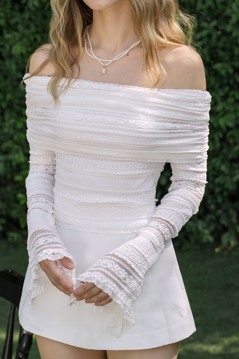 Nicolette Off Shoulder Lace Top in Iconic White