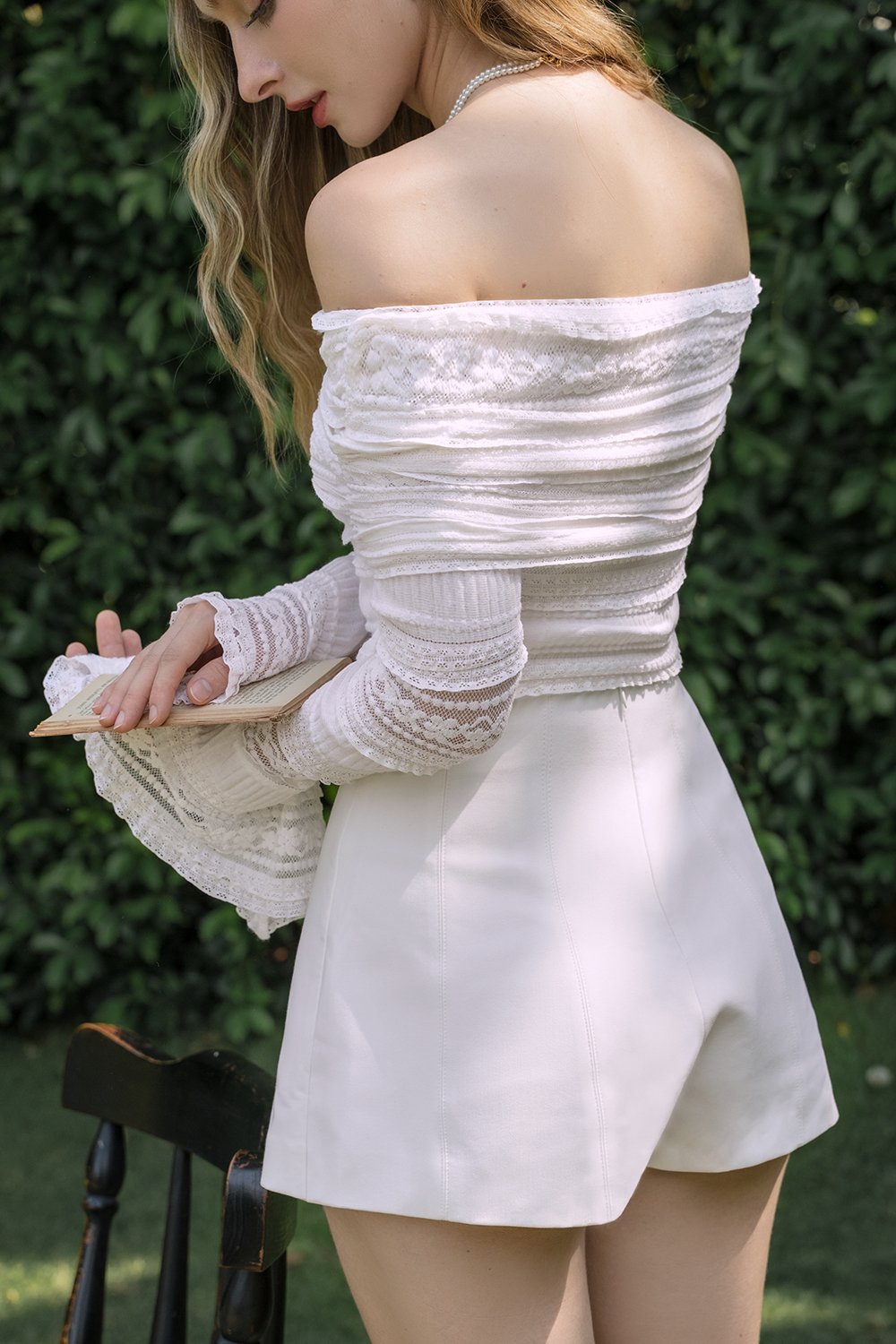 Nicolette Off Shoulder Lace Top in Iconic White