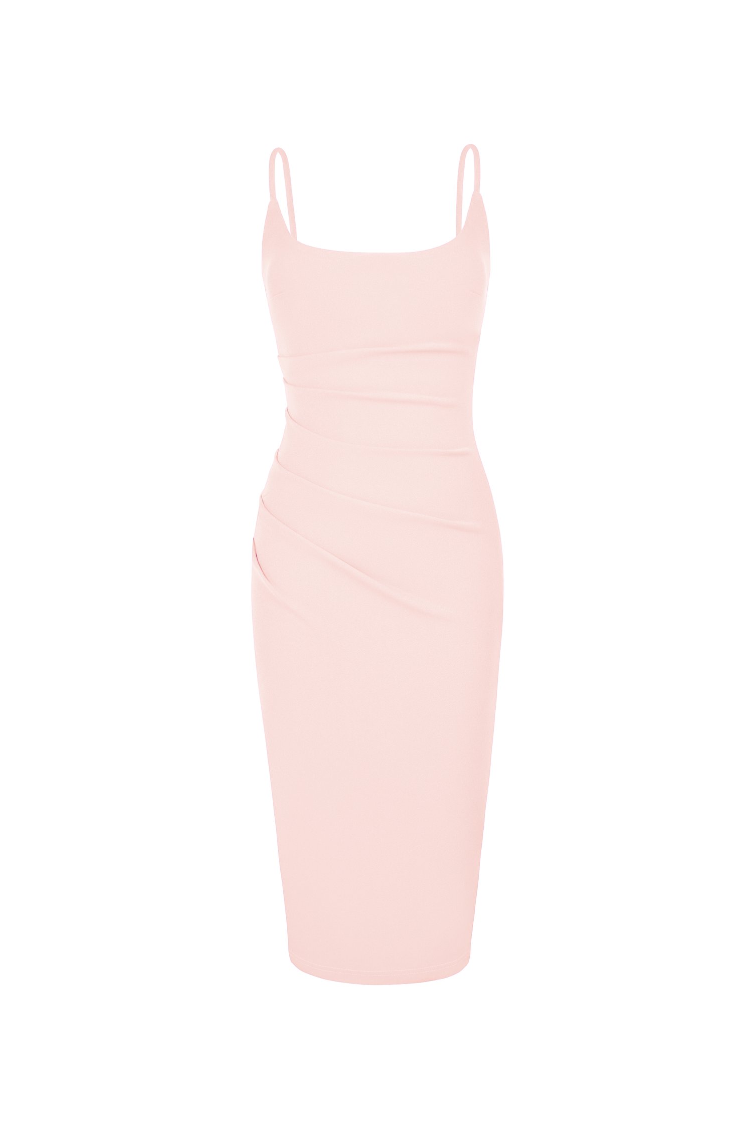 Clea Strappy wide U-neck Padded Ruched Dress in Blush Pink