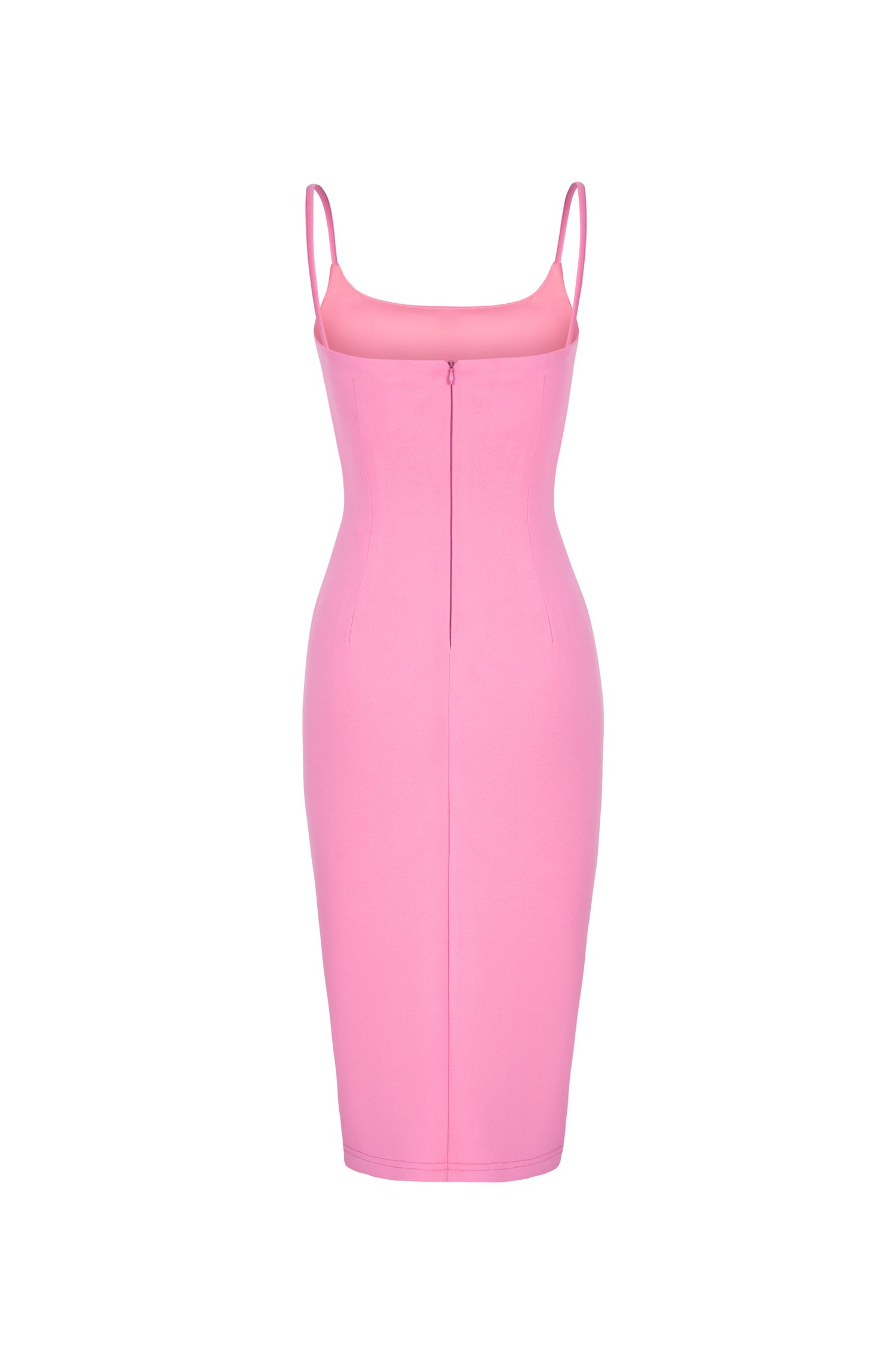 Clea Strappy wide U-neck Padded Ruched Dress in Candy Pink