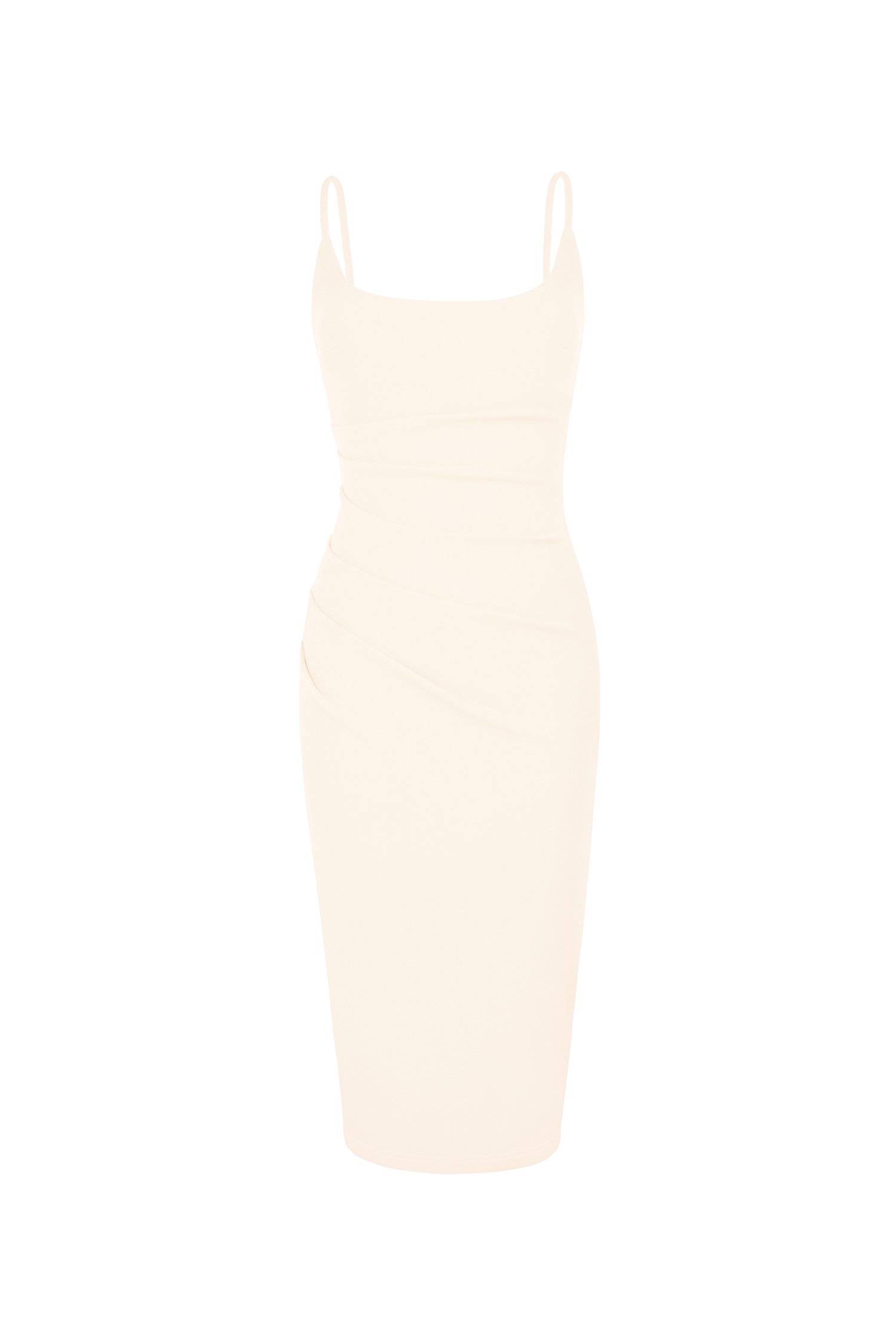 Clea Strappy wide U-neck Padded Ruched Dress in Ivory