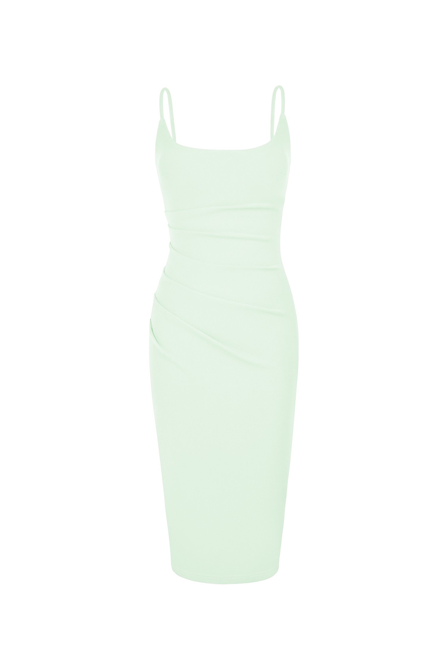 Clea Strappy wide U-neck Padded Ruched Dress in Mint Green