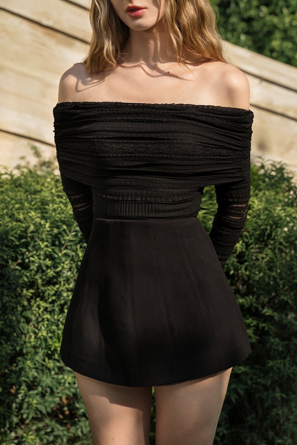 Nicolette Off Shoulder Lace Top in Classic Black