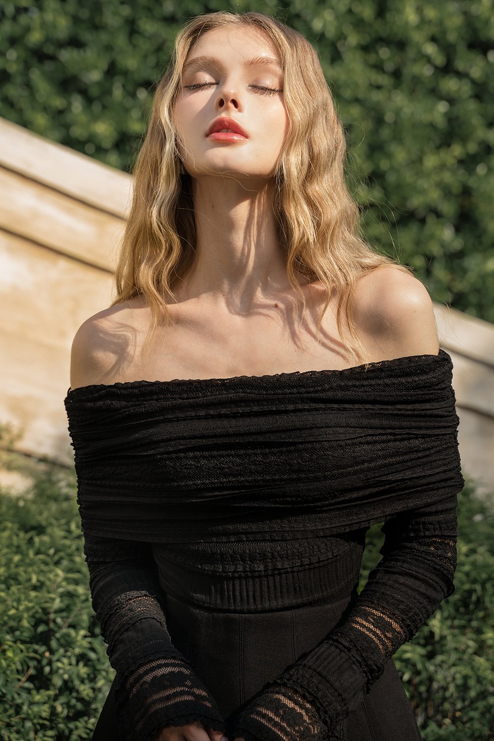 Nicolette Off Shoulder Lace Top in Classic Black