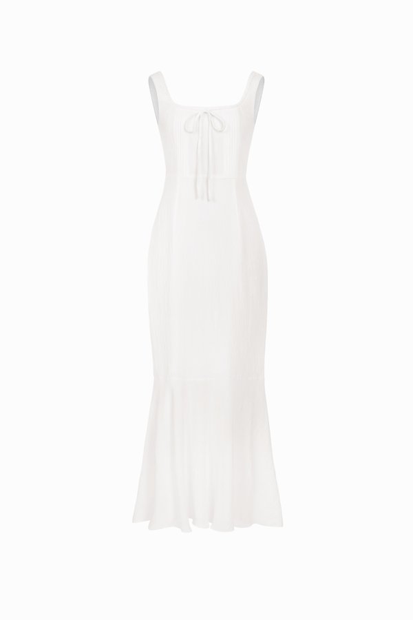 Anais Pintuck Mermaid Maxi Dress in Iconic White