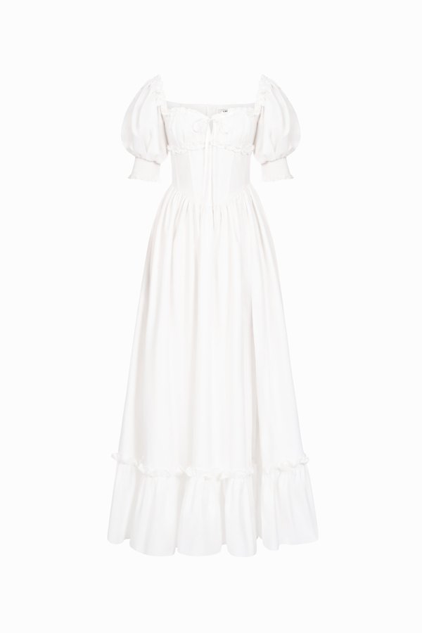 Angélique Sweetheart Ruffle Maxi Dress in Iconic White