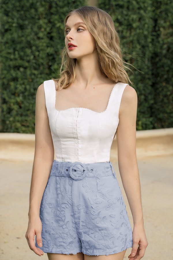 Leone 3D Embroidery Belted A-line Shorts in Periwinkle Blue