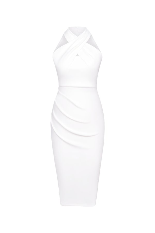 Janelle Crossover Halter Dress in Iconic White